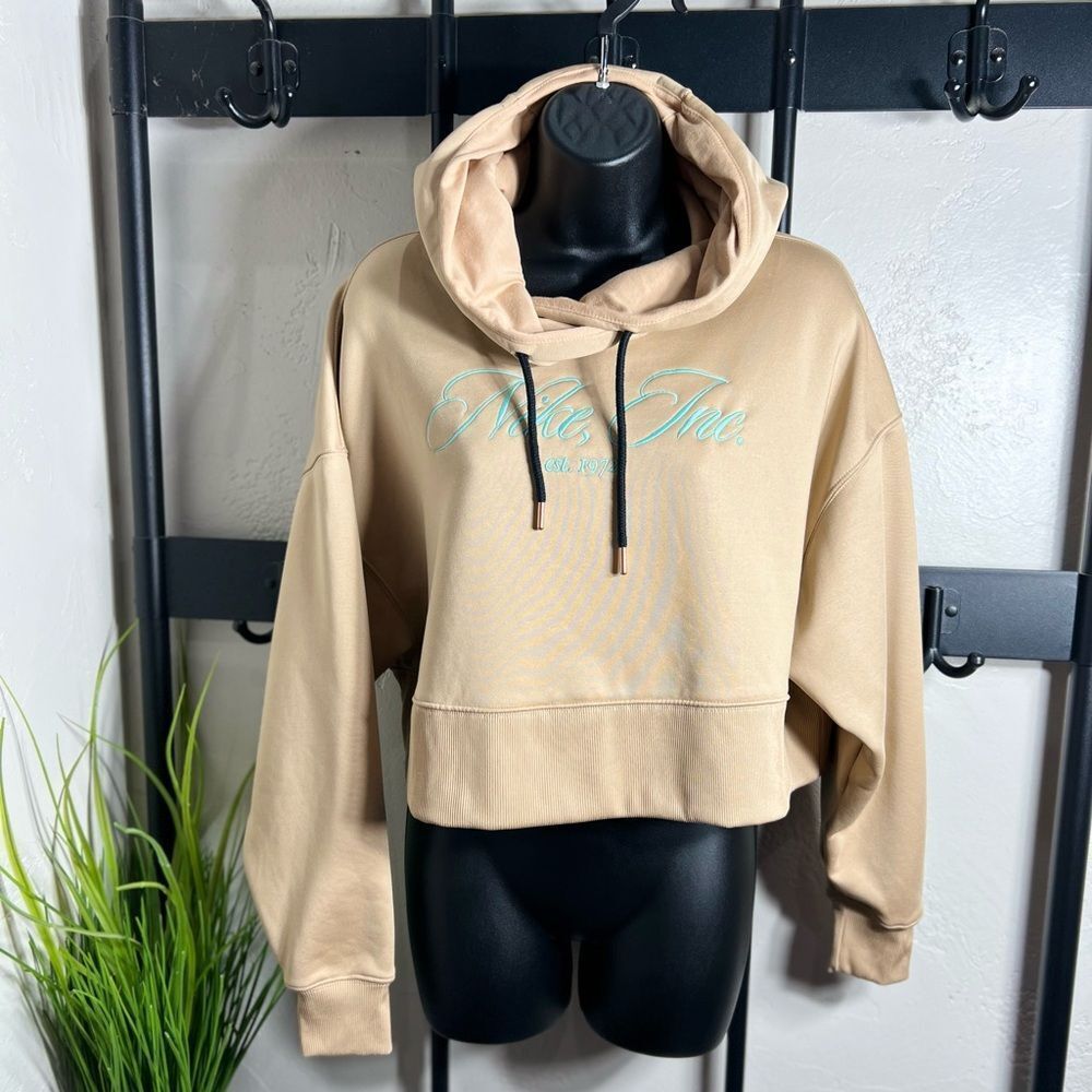 Nike cropped fleece hoodie Oversized beige Size Small - Picture 4 of 16